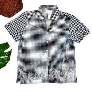 Vintage Alfred Dunner Checkered Gingham Plaid Short Sleeve Blouse Size Small
